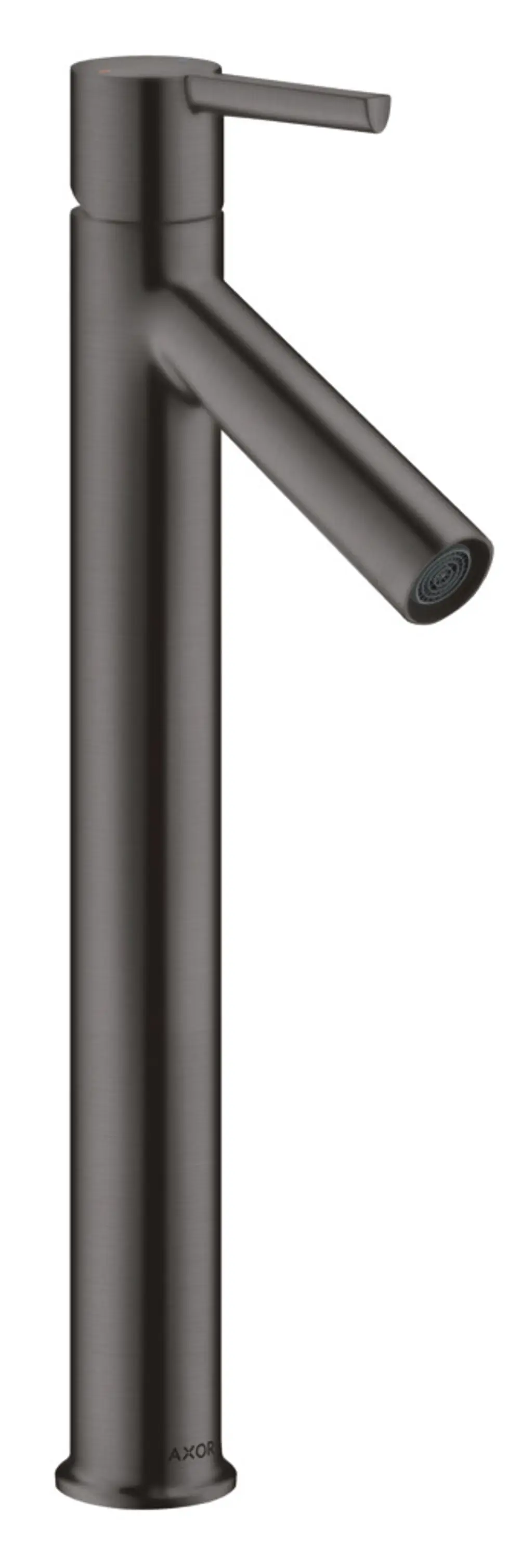 Einhebel-Waschtischmischer in Brushed Black Chrome von AXOR mit einem langen, schlanken Auslauf und einem Hebelgriff für Aufsatzwaschtische.
